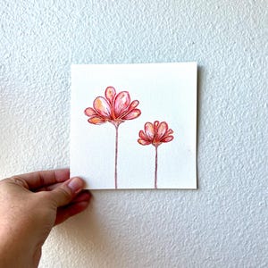 Watercolor Flower Art | Original Hand-Painted Floral Artwork | Minimalist Botanical Wall Décor | Pink and Orange Flower Painting