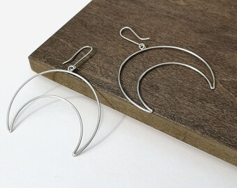 Coven Earrings, Silver Moon Dangles, Crescent Moon Dangle Earrings.