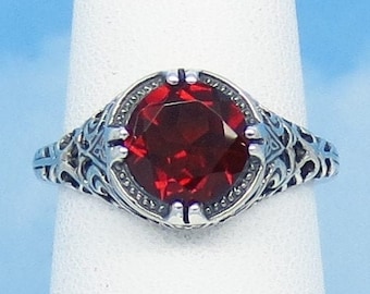 Filigree Antique Style 925 Sterling Silver 2.5 CT SIM Garnet Ring Size 8 KN-1502