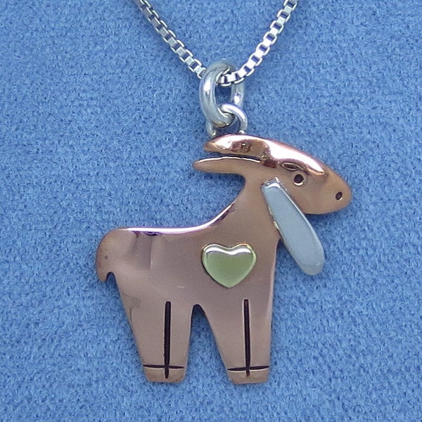 Small Copper, Brass and Sterling Silver Goat Pendant Charm or Necklace - Heart - Dainty - Vintage Far Fetched - G140750