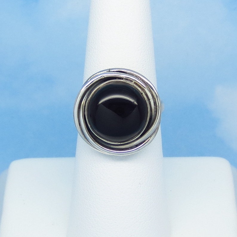 Geometric sa171608 Genuine Black Onyx Simple 34 Tall Modern Size 6-34 Natural Black Onyx Ring Round