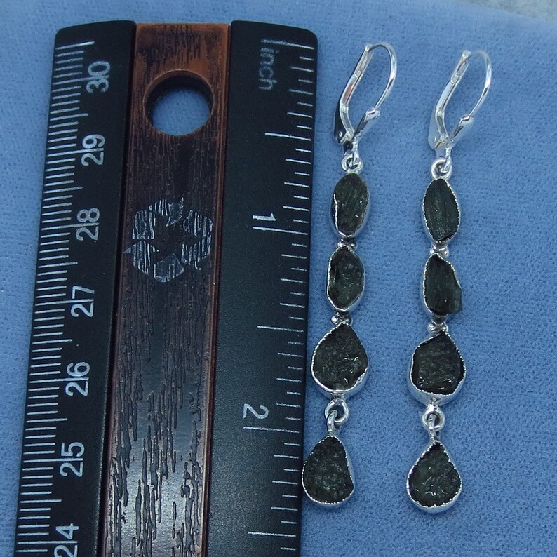 Sterling Silver Long Dangles Leverback su172308 Genuine Czech Moldavite Earrings