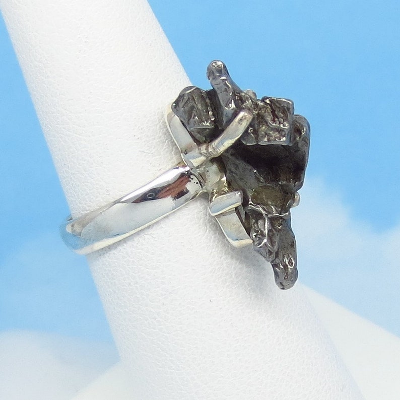 Argentina Iron Meteorite 16-03 Celestial Genuine Natural Real Campo del Cielo Sterling Silver Size 6 Meteorite Ring