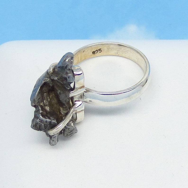Argentina Iron Meteorite 16-03 Celestial Genuine Natural Real Campo del Cielo Sterling Silver Size 6 Meteorite Ring
