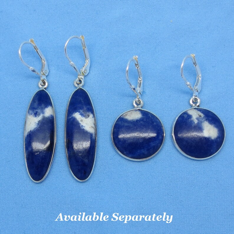 Sterling Silver Montana Sodalite Earrings Leverback 2 Long Oval Dangles 171603
