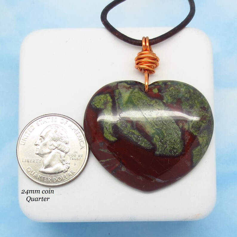 Boho Large Heart Genuine Leather /& Solid Copper Jasper 2 Natural Dragon Bloodstone Heart Pendant Necklace Heliotrope nk2
