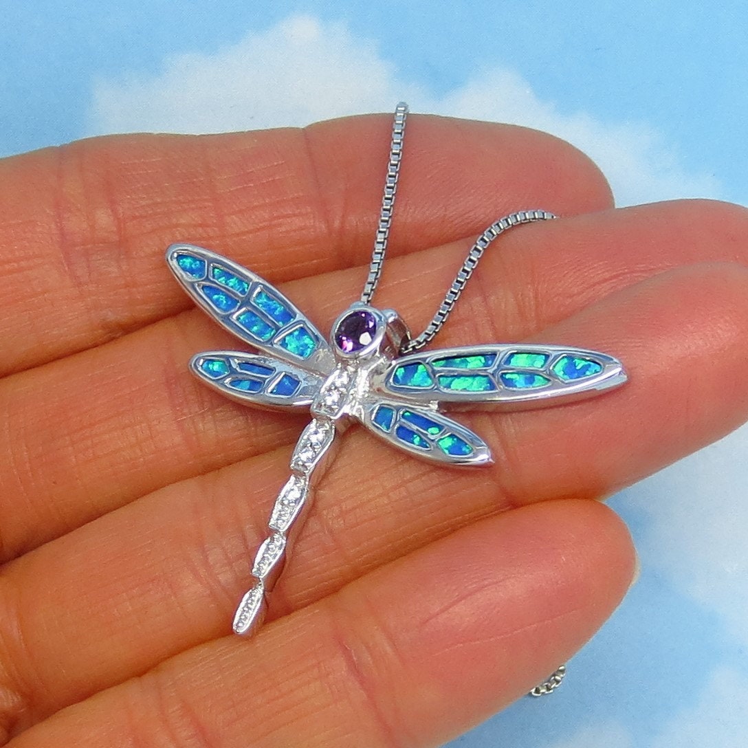 Lab Created Blue Opal Dragonfly .925 Sterling Silver Pendant Lab Created Blue Opal Dragonfly .925 Sterling Silver Pendant