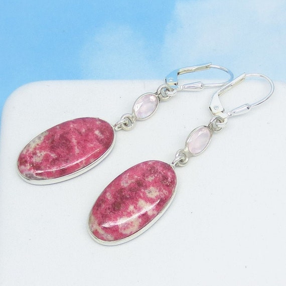 Pink Thulite Earrings 925 Sterling Silver Leverback Dangle | Etsy