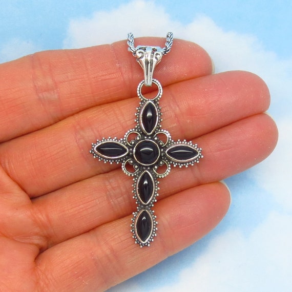black onyx cross necklace