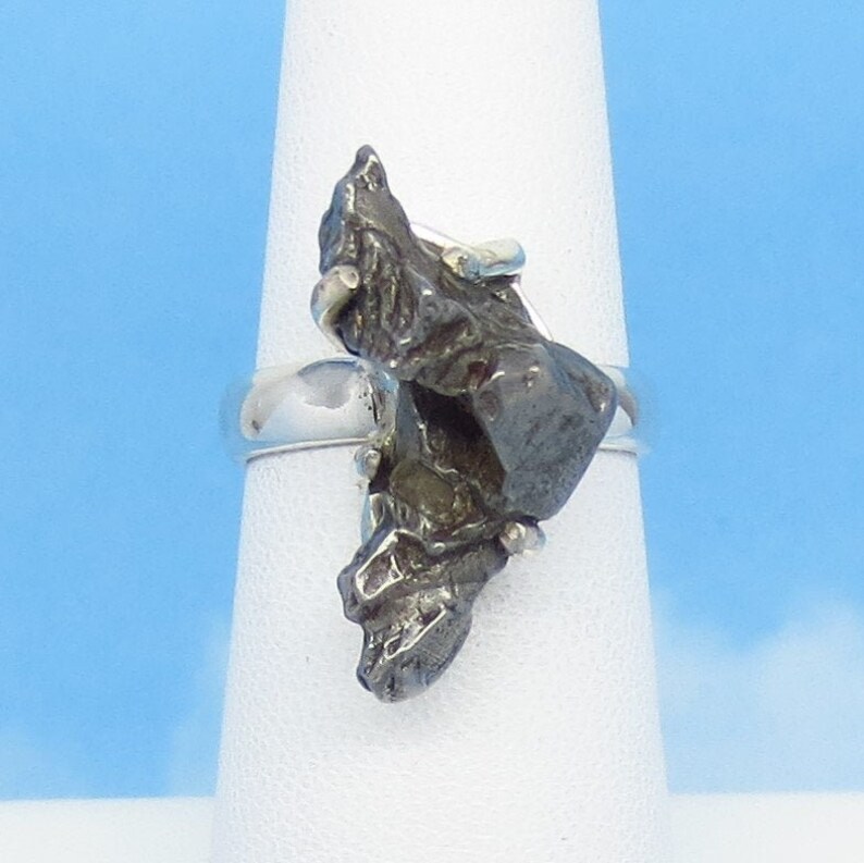 Argentina Iron Meteorite 16-03 Celestial Genuine Natural Real Campo del Cielo Sterling Silver Size 6 Meteorite Ring