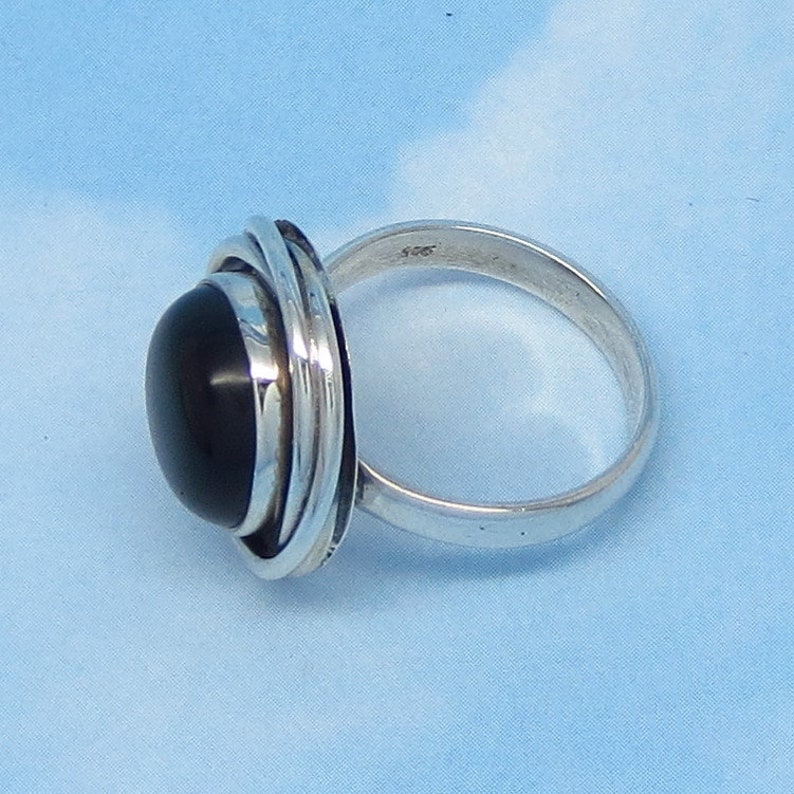 Geometric sa171608 Genuine Black Onyx Simple 34 Tall Modern Size 6-34 Natural Black Onyx Ring Round