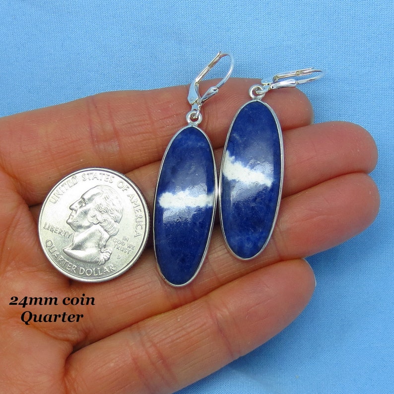 Sterling Silver Montana Sodalite Earrings Leverback 2 Long Oval Dangles 171603
