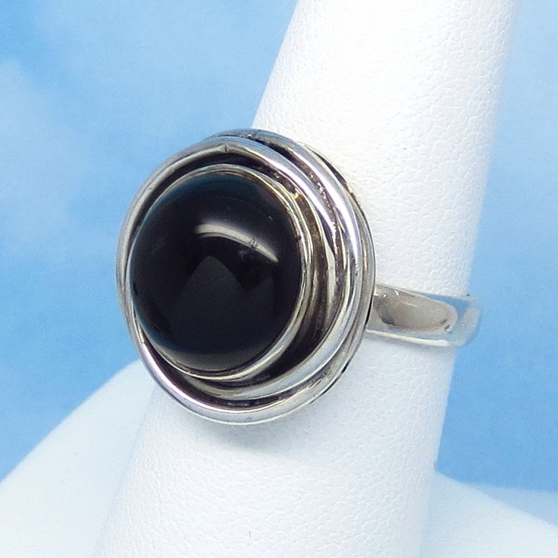 Geometric sa171608 Genuine Black Onyx Simple 34 Tall Modern Size 6-34 Natural Black Onyx Ring Round