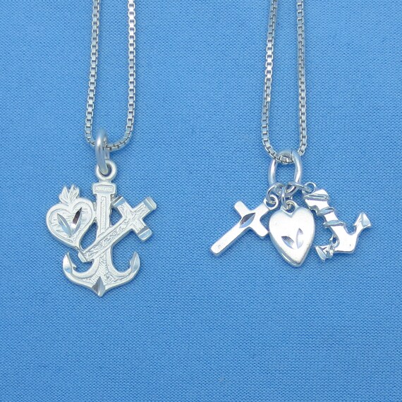 Faith Hope Charity Charm Sterling Silver .925 Anchor Cross Heart Small Pendant