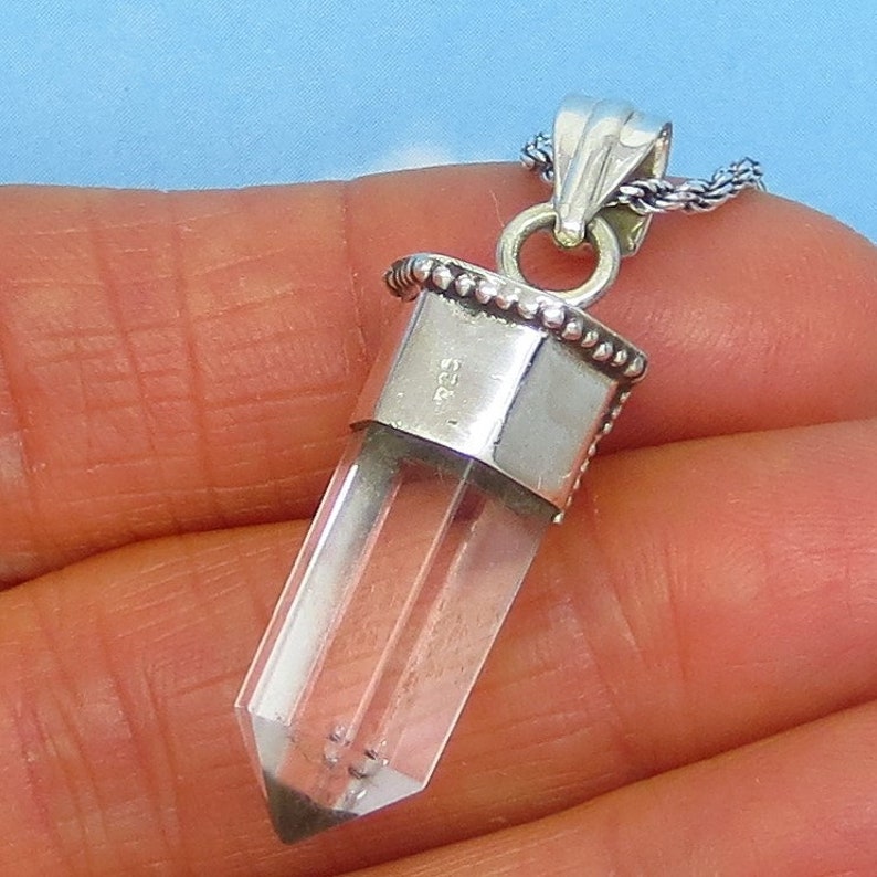 Natural Quartz Point /& Garnet Pendant Necklace 261503 Boho Clear Quartz Genuine Rock Crystal 925 Sterling Silver