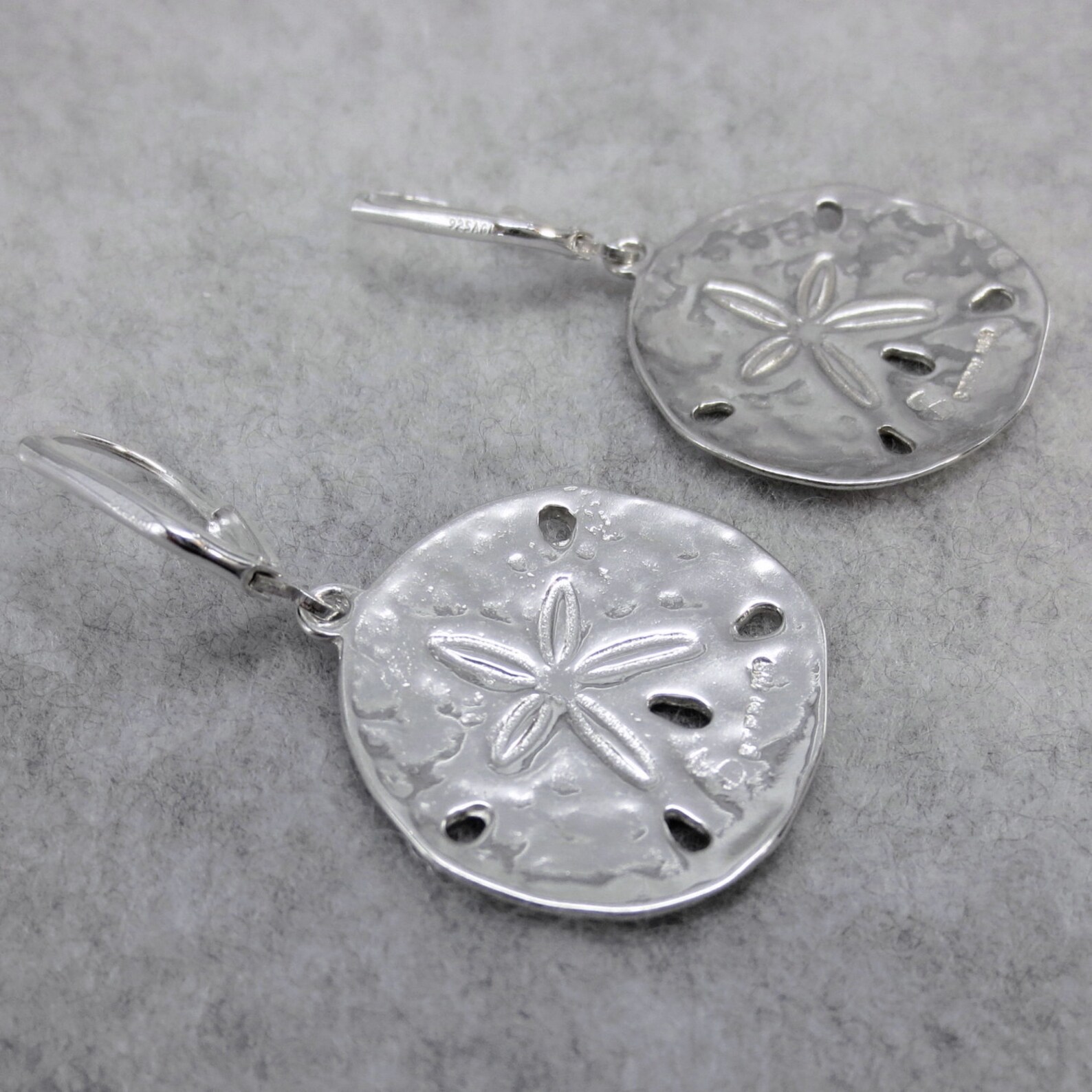 Sand Dollar Earrings 925 Sterling Silver Leverback Dangle Etsy