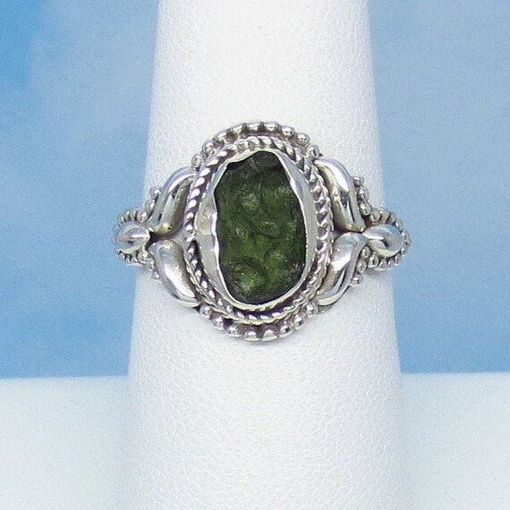 Size 7 3 4 Czech Moldavite Ring Sterling Silver Small Etsy
