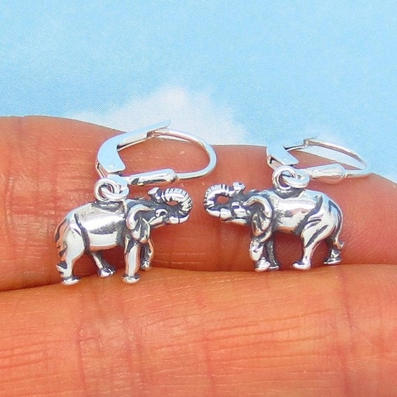 Small 3D Elephant Earrings Leverback 