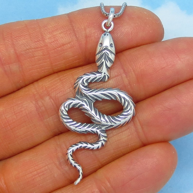 Sterling Silver Rattlesnake Pendant Necklace Snake Asp Etsy
