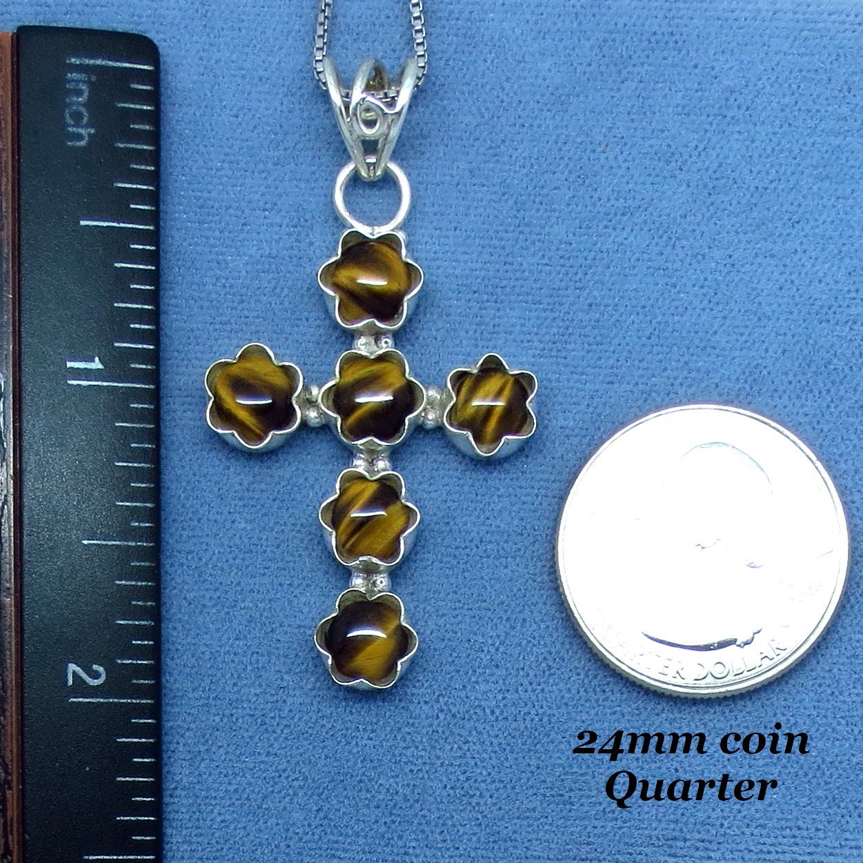 Natural Tiger Eye Cross Pendant Necklace Sterling Silver Etsy