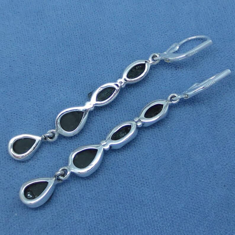Sterling Silver Long Dangles Leverback su172308 Genuine Czech Moldavite Earrings