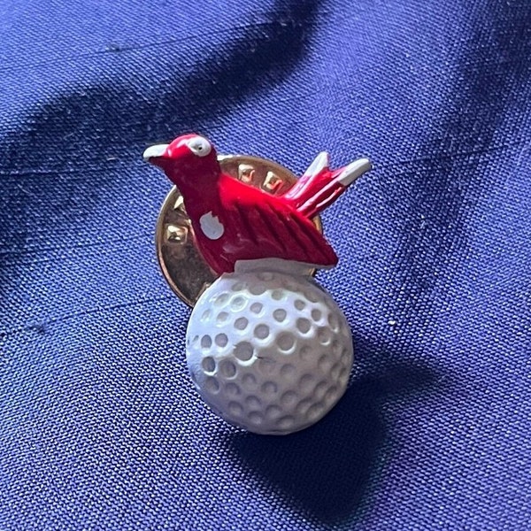 1940s 1950s Red Bird Cardinal Golf Birdie Award Tack Pin Brooch Jewelry Accessory by B.A. Ballou for Golfers, Sports, Jacket Tie P