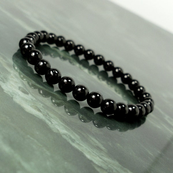 Bracelet gagat de jais noir, bracelet de pierres précieuses naturelles, bracelet de perles extensibles femme homme 4 mm, 6 mm ou 8 mm, bracelet en cristal de guérison + sac cadeau
