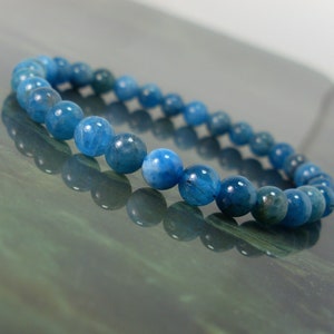Blue Apatite Bracelet 6 mm or 5mm, Natural Gemstone Bracelet, Handmade Womens Mens Bracelet, Gift for Women, Gift for Men + Gift Bag