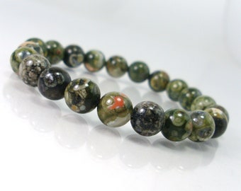 Rhyolite (Rainforest Jasper) 8 mm Bracelet, Natural Gemstone Bracelet,  Women Men Bracelet, Handmade Beaded Bracelet +Gift Bag