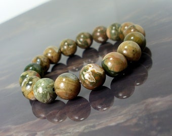 Rhyolite Rainforest Jasper Bracelet 10mm, Natural Gemstone Bracelet,  Women Men Bracelet, Handmade Beaded Bracelet +Gift Bag