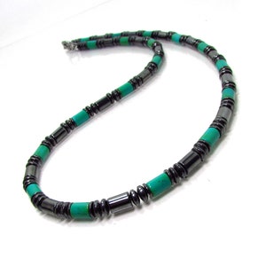 Tibetan Turquoise and Hematite Men Necklace, Unisex Turquoise Necklace, Mens Gemstone Necklace, Mens Choker, Mens Beaded Necklace