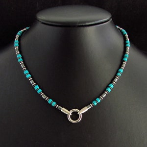 Turquoise herenketting 5 mm, heren edelsteenketting, 316L roestvrijstalen kralen herenketting voor (aan/uit) hanger, cadeau voor mannen + geschenkdoos