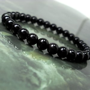 Zwarte obsidiaan armband 4 mm 6 mm 8 mm of 10 mm, natuurlijke edelsteen armband, dames heren kralenarmband, cadeau voor vrouwen, cadeau voor mannen + cadeauzakje