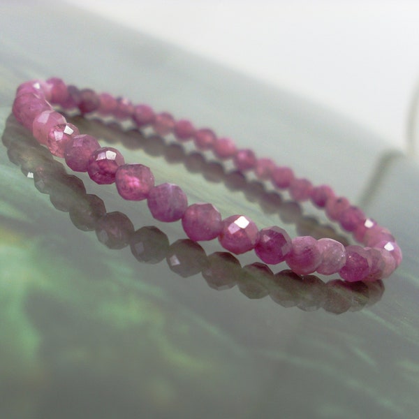 Pink Tourmaline faceted Bracelet 4mm, Natural Gemstone Bracelet, Dainty Stretch Beaded Gemstone Bracelet for Women or Girl + Gift Bag