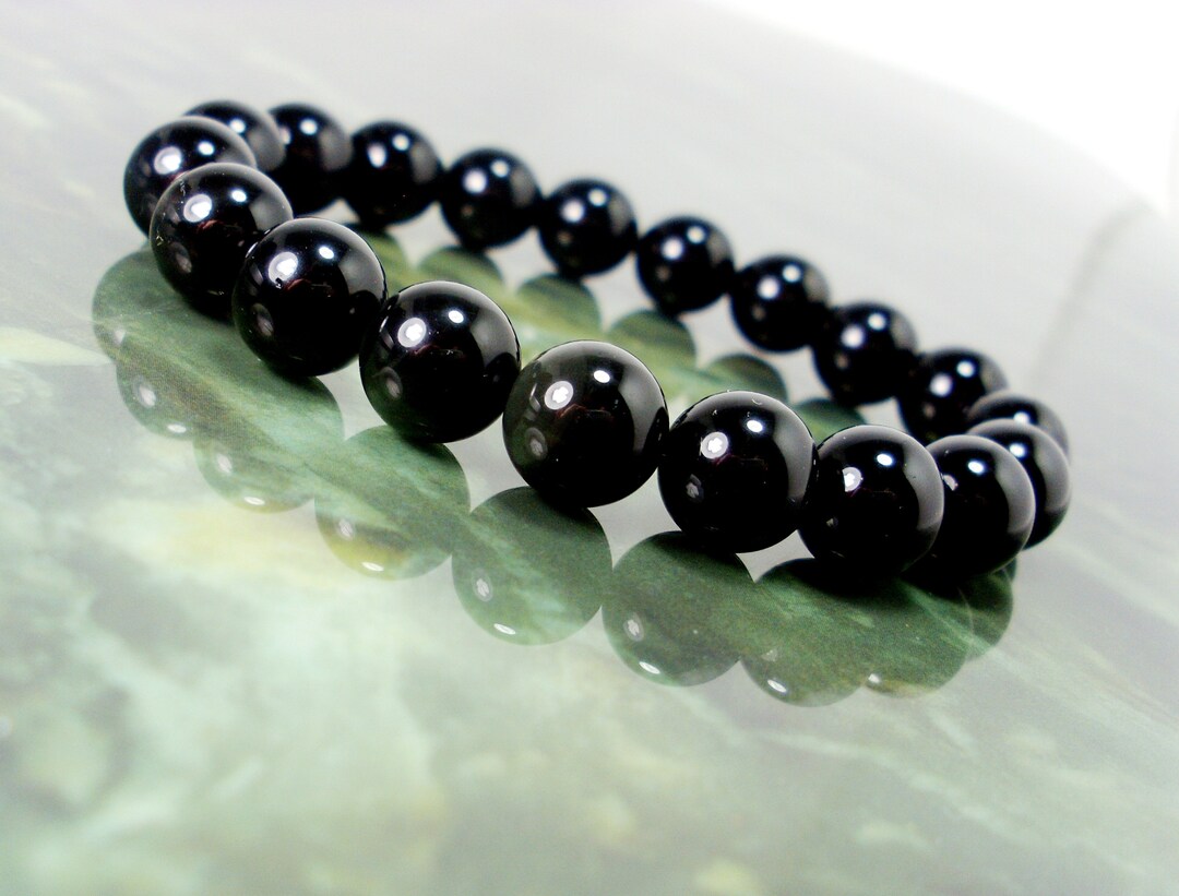 Angelo Silenzio Handmade Obsidian Stretch Bracelet – 6mm Black Stone Beads, Stainless Steel, Unisex – Made In Germany