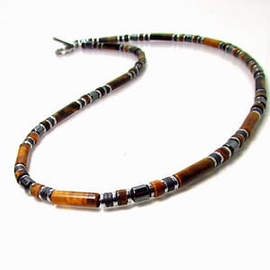 HANDGEMAAKTE edelsteenketting, tijgeroog en hematiet herenketting, natuurlijke edelsteenketting, heren vrouwen kralenketting, cadeau voor hem haar