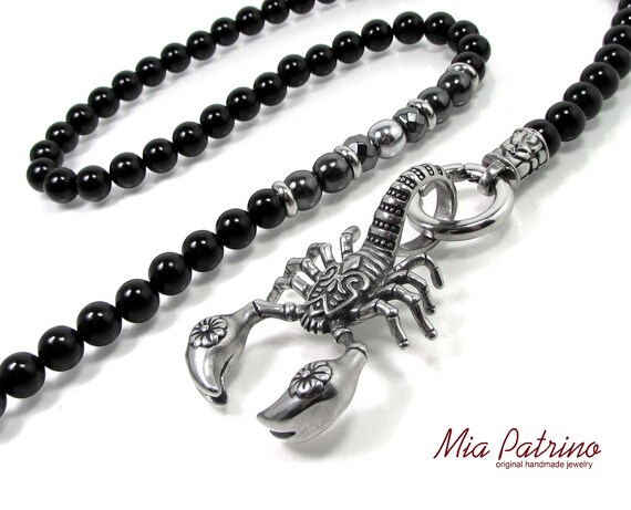 Men/'s Stainless Steel Lion Head Shield Pendant With Onyx Beads Chain Necklace US