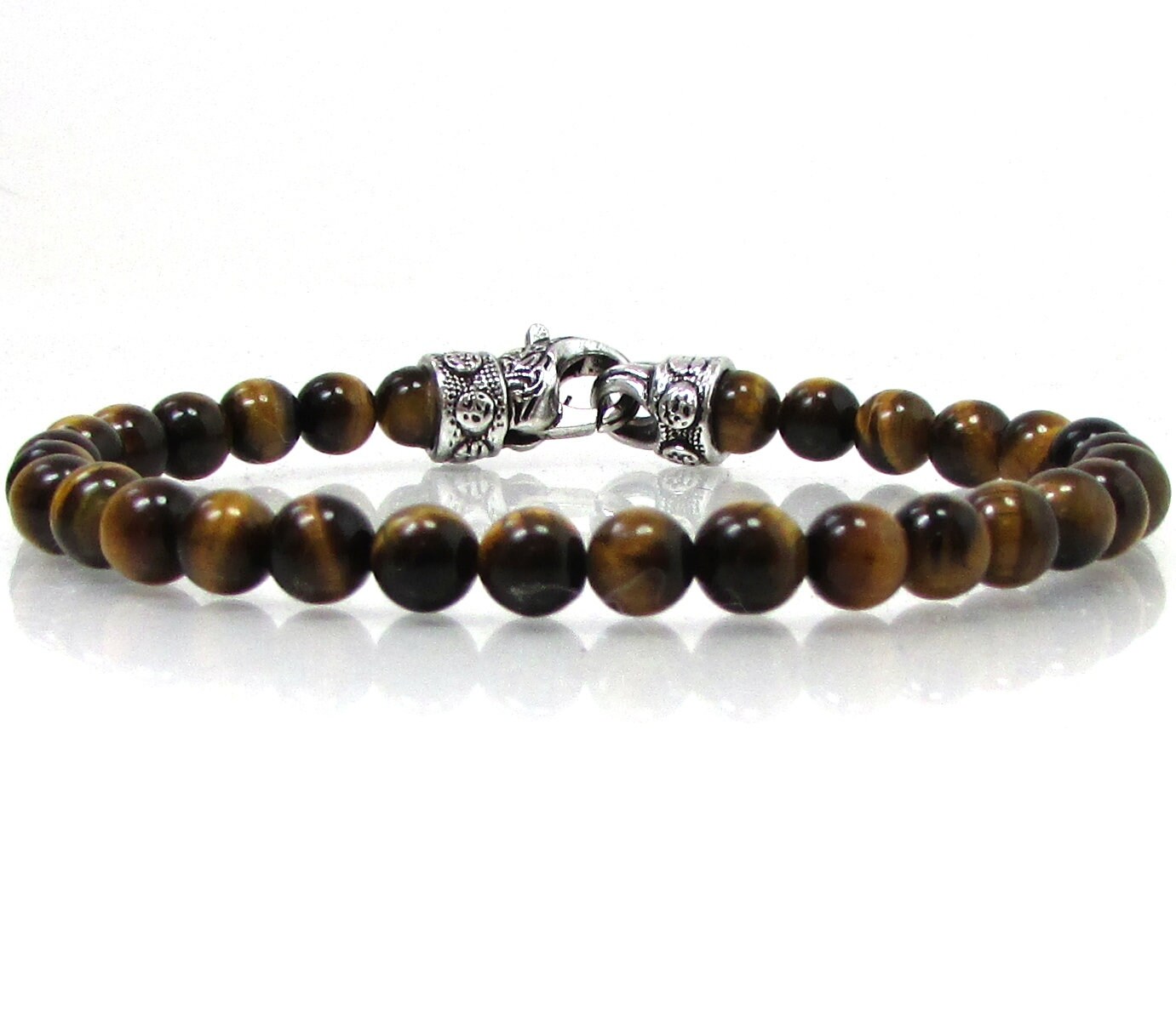 Tiger Eye & Lava Rock Beaded Bracelet For Men - Leather Magnetic Clasp Stress Relief Jewelry - View #8