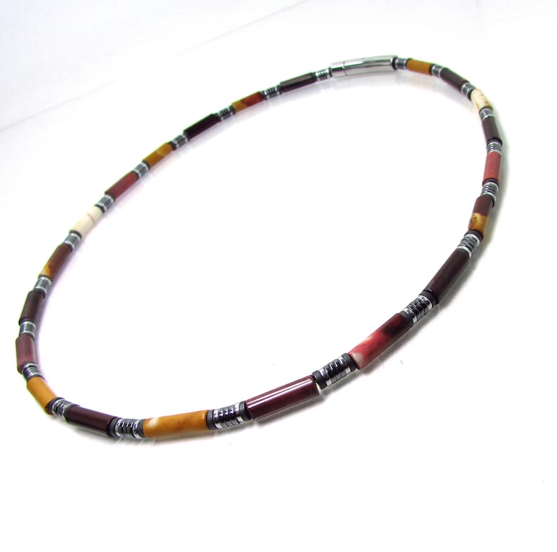 Mookaite Jasper and Hematite Men Necklace, Impression Jasper Mens ...