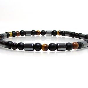 Tiger Eye matte Onyx and Hematite Mens Bracelet 4mm, Natural Gemstones Bracelet for Men, Mens Beaded Bracelet, Minimalistic Bracelet for Him