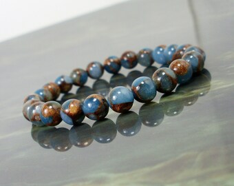 Blue Nepal Stone 8mm Bracelet, Natural Gemstone Bracelet,  Women Men Bracelet, Nepal Agate Bracelet, Beaded Bracelet +Gift Bag