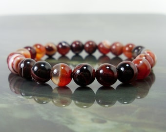 Rot Sardonyx Armband 6 mm oder 8 mm, natürliche Edelstein Perlen Damen Herren Armband, handgemachte echte Edelstein Heilstein Armband + Geschenktüte
