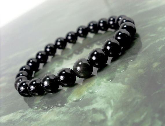 Buy Black Obsidian Bracelet 8 Mm, Women Men Bracelet, Natural Gemstone  Bracelet, Beaded Bracelet, Gift for Women, Gift for Men Gift Bag Online in  India - Etsy