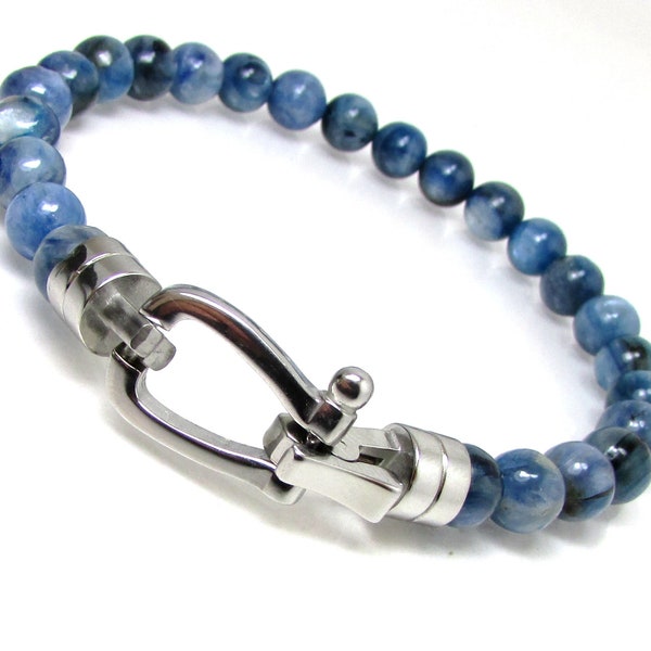 Natural Blue Kyanite Gemstone Bracelet with 316L Surgical Stainless Steel Clasp, Men Women Kyanite Gemstone Bracelet, Gift for Him, Gift Box
