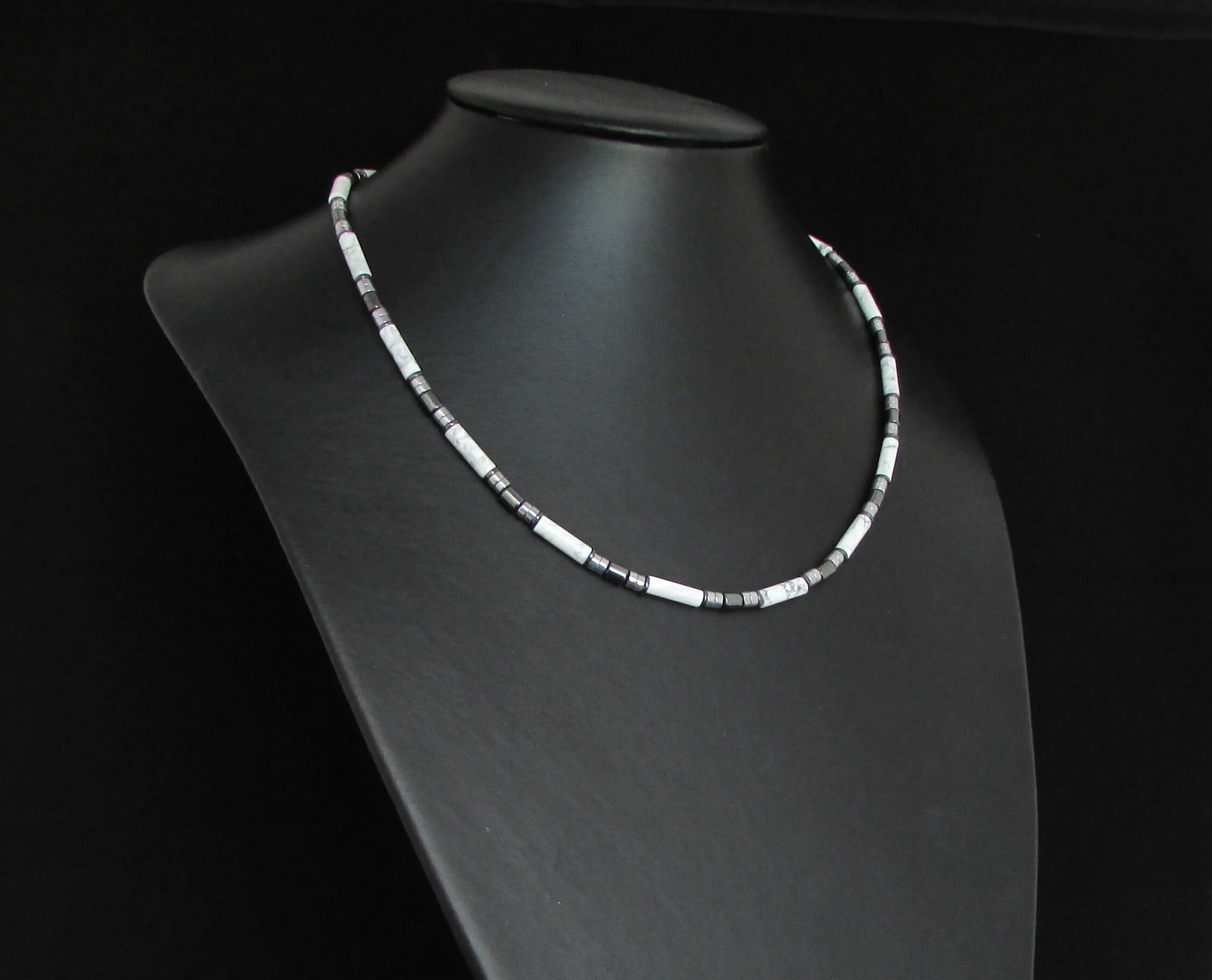 Howlite and Hematite Mens Necklace Natural Gemstone Mens Etsy