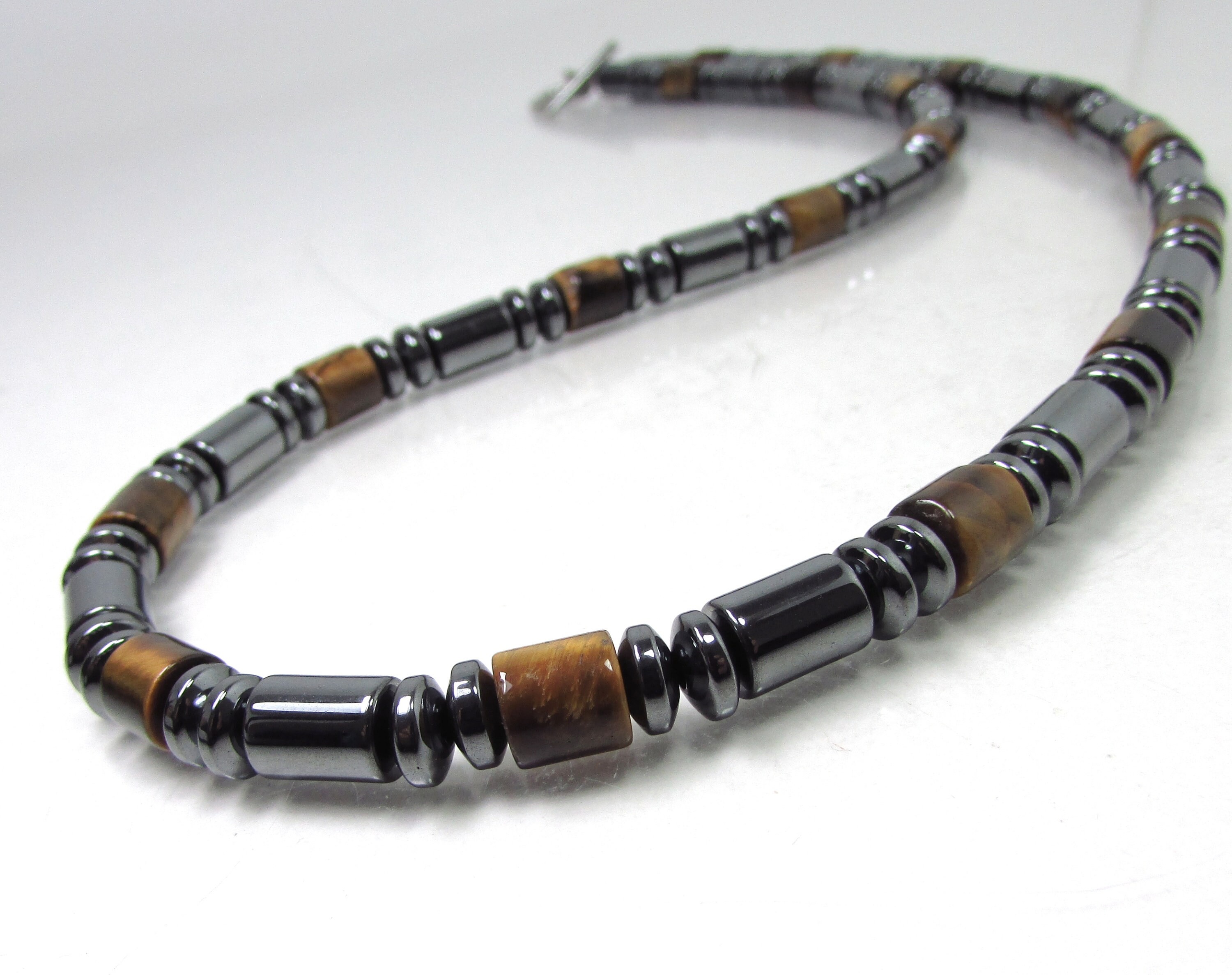 Tiger Eye and Hematite Mens Necklace Tiger Eye Mens Necklace Etsy