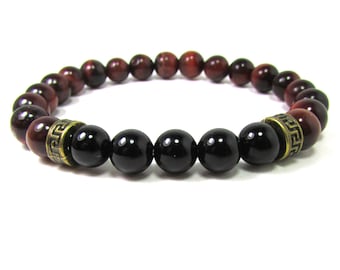 Bracelet homme oeil de tigre et onyx noir 8 mm, bracelet homme pierres précieuses naturelles, cadeau pour homme, bracelet de perles pour homme, bracelet mala oeil de tigre