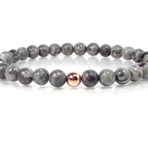 Bracelet pour homme en jaspe gris 6 mm, bracelet pour homme, bracelet minimaliste, cadeau pour homme, bracelet unisexe, bracelet pour homme en pierres précieuses, bracelet de perles pour homme