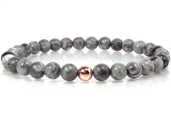 Bracelet gris Jasper pour hommes 6 mm, bracelet pour hommes, bracelet minimaliste, cadeau pour hommes, bracelet unisexe, bracelet en pierres précieuses pour hommes, bracelet perlé pour hommes