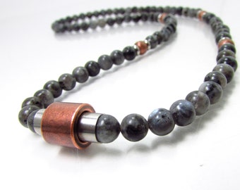 BEST MEN'S HALSKETTE, Edelstein Labradorit Männer Halskette, Edelstahl Magnetverschluss, Geschenk für Männer, Herren Schmuck, maskuline Edelstein Halskette